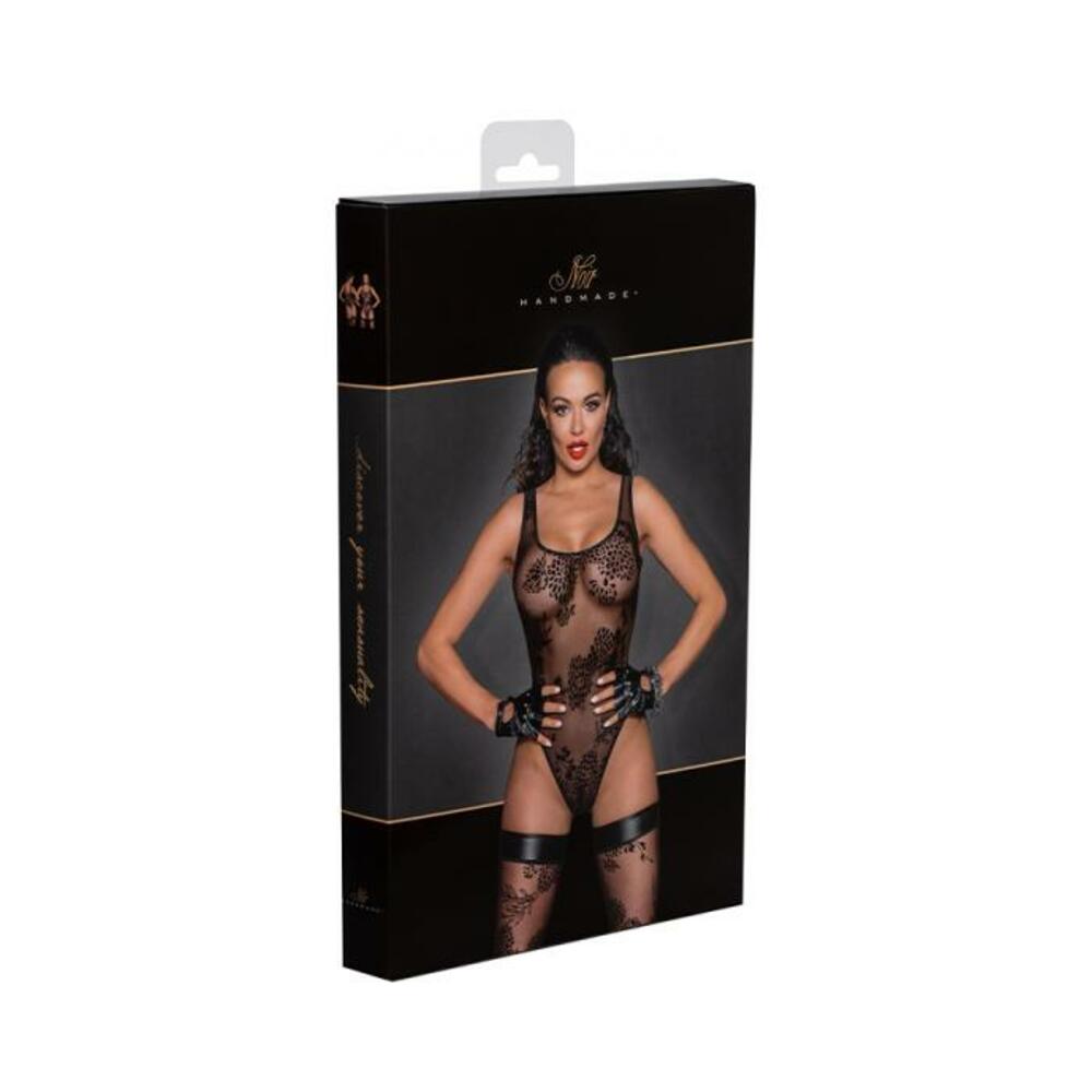 Noir Handmade Tulle Bodysuit With Patterned Flock Embroidery L