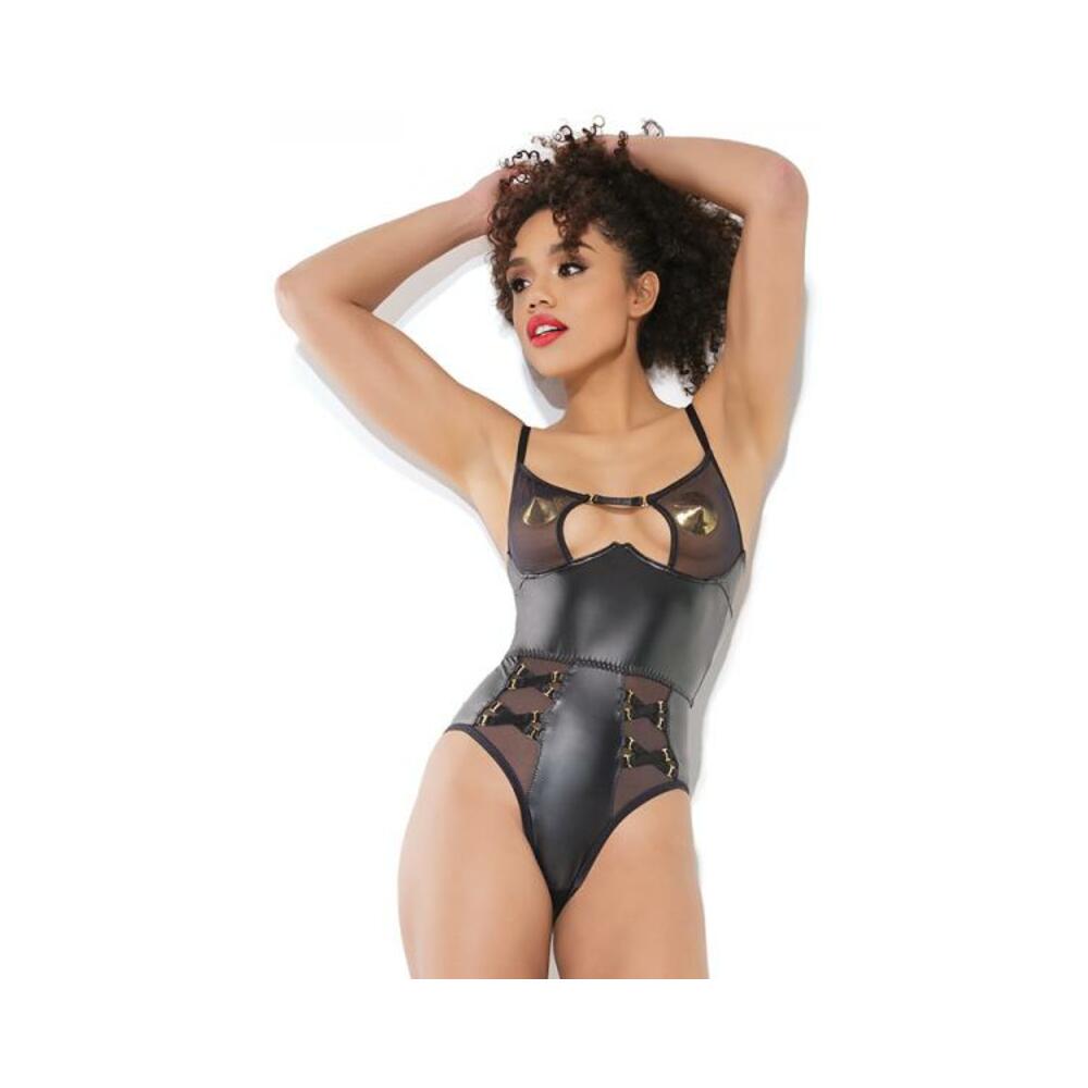 Sheer Crotchless Teddy Black Medium Hanging