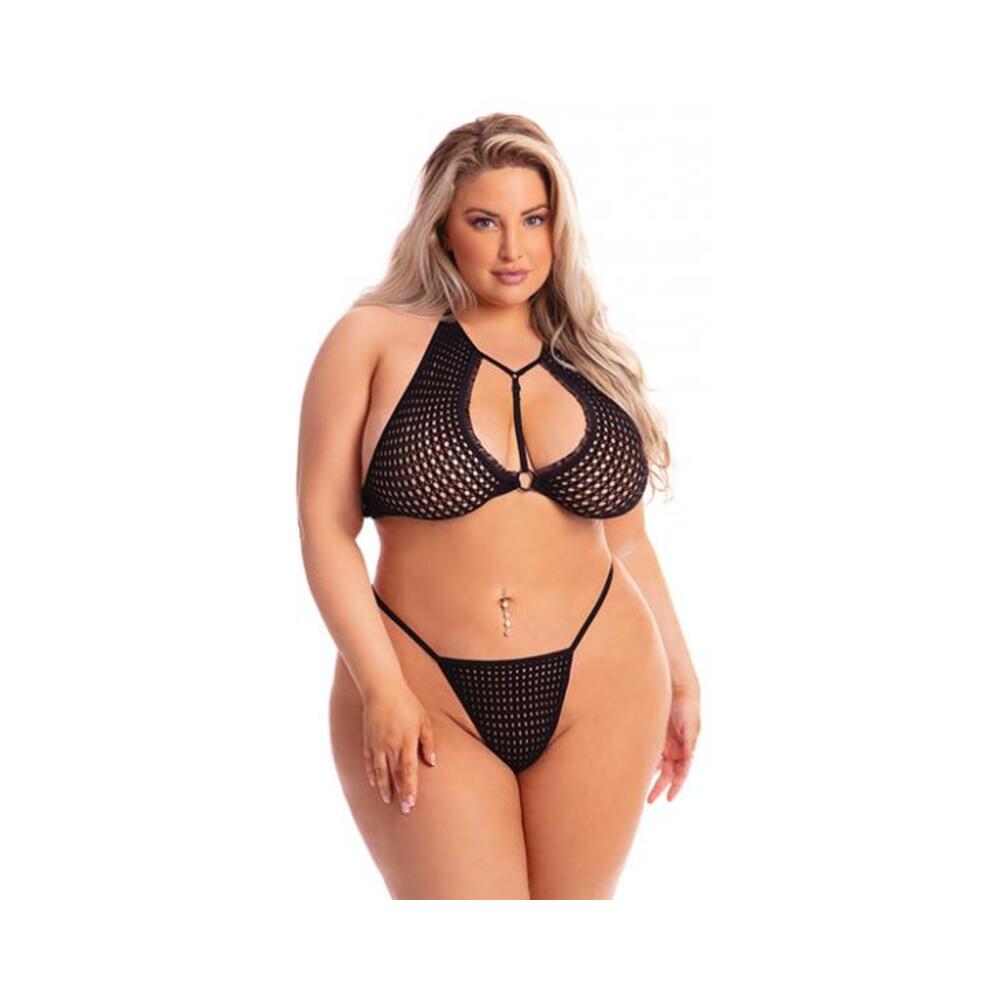 Pink Lipstick The Real Me Bralette &amp; Thong Black Qn