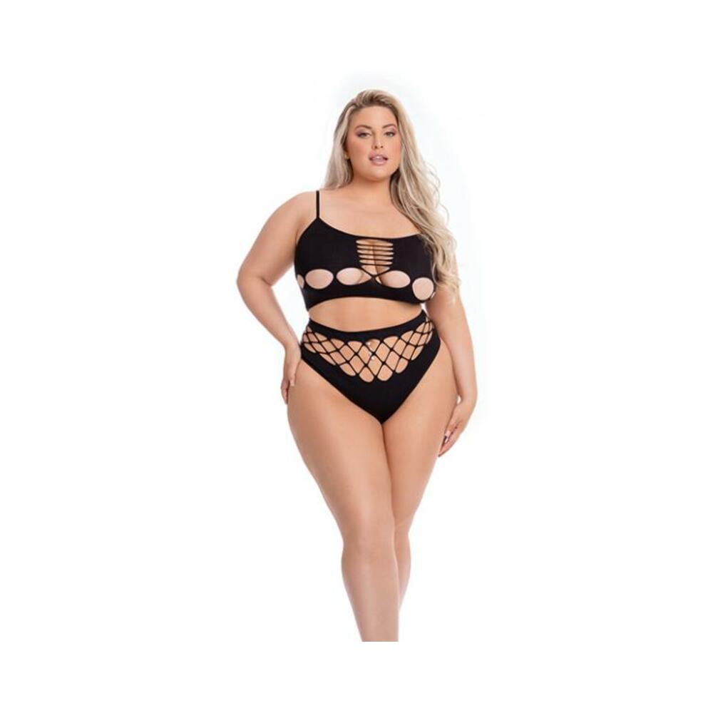 Pink Lipstick Neon Dreams Bra &amp; High Waist Thong Black Qn