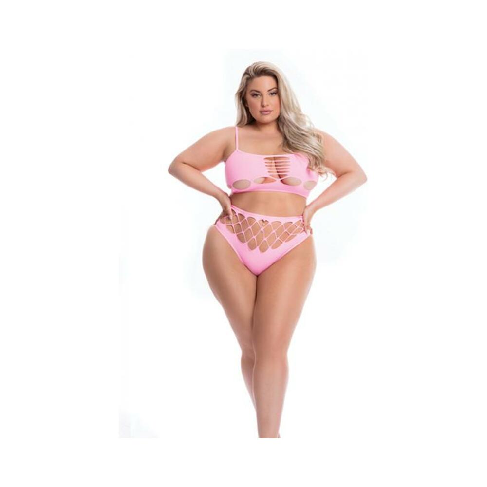 Pink Lipstick Neon Dreams Bra &amp; High Waist Thong Pink Qn