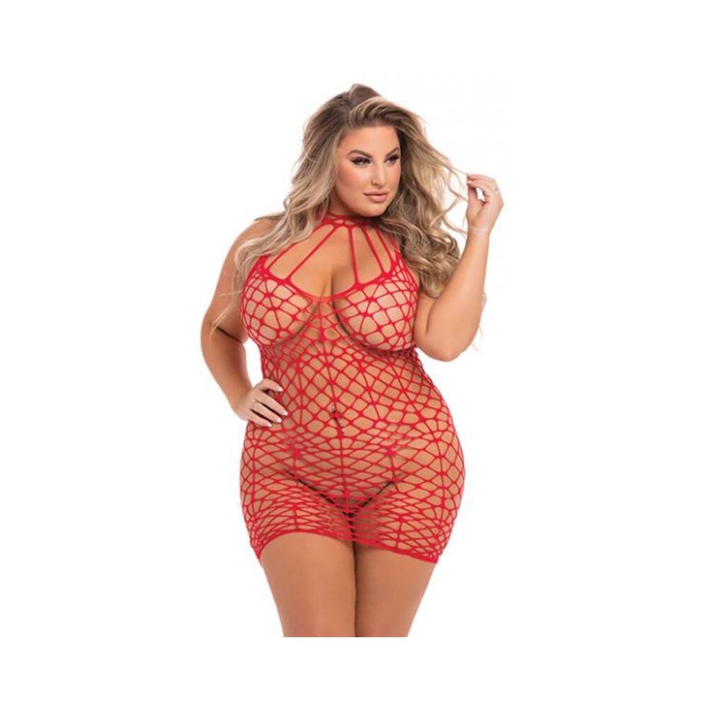 Pink Lipstick Shreds Of Decency Mini Dress Red 1x-3x