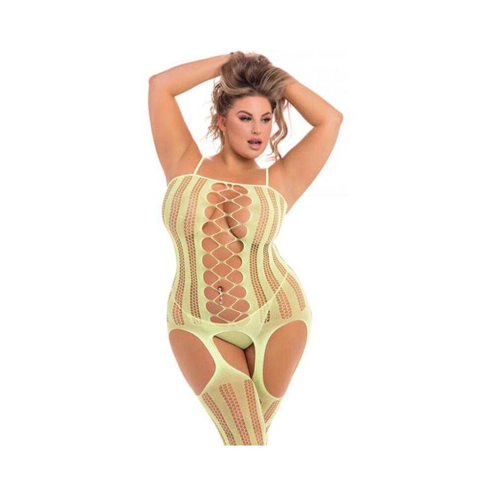 Pink Lipstick Fake News Bodystocking Yellow 1x-3x