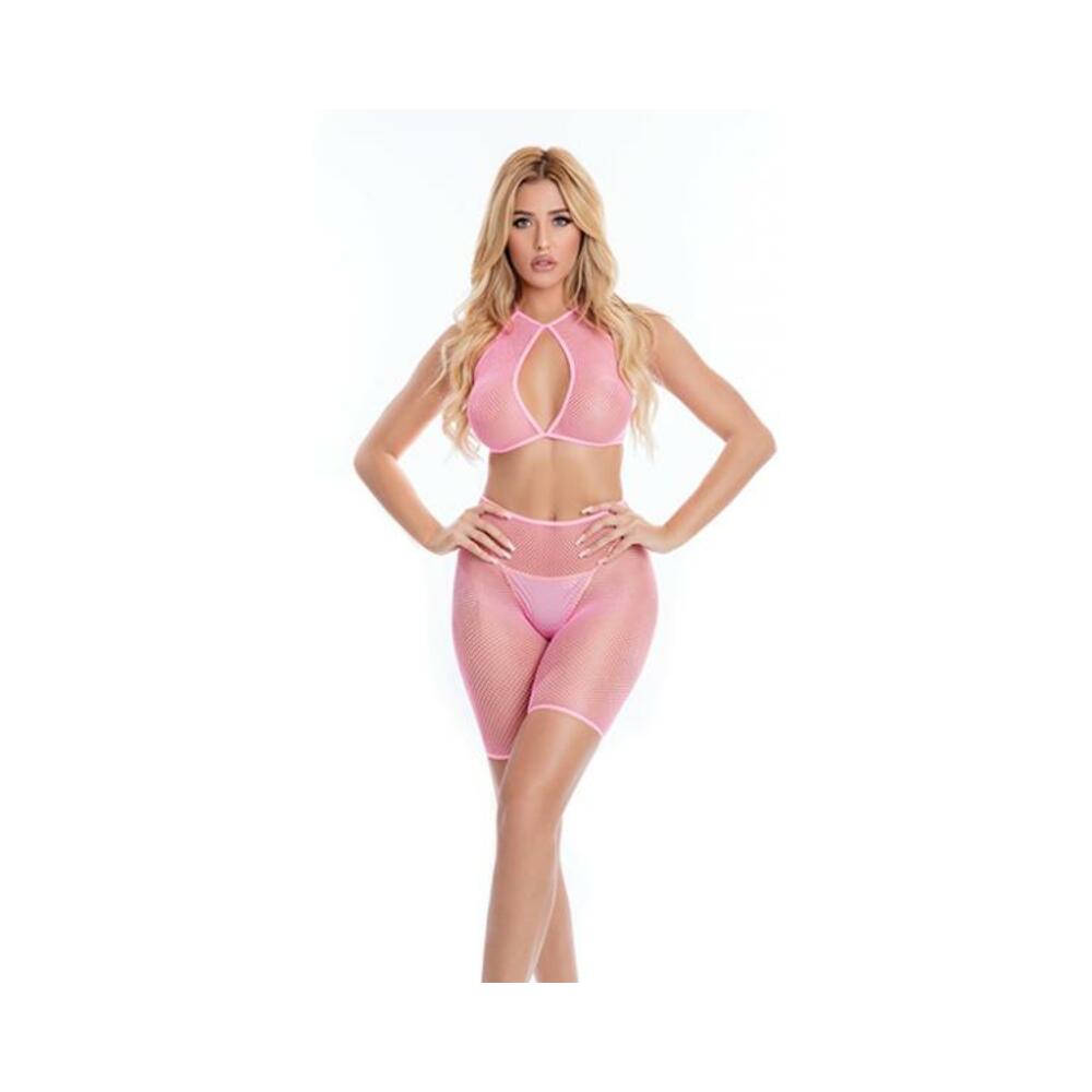 Pink Lipstick Sunset Glow Halter Bra &amp; Bike Short Pink O/s