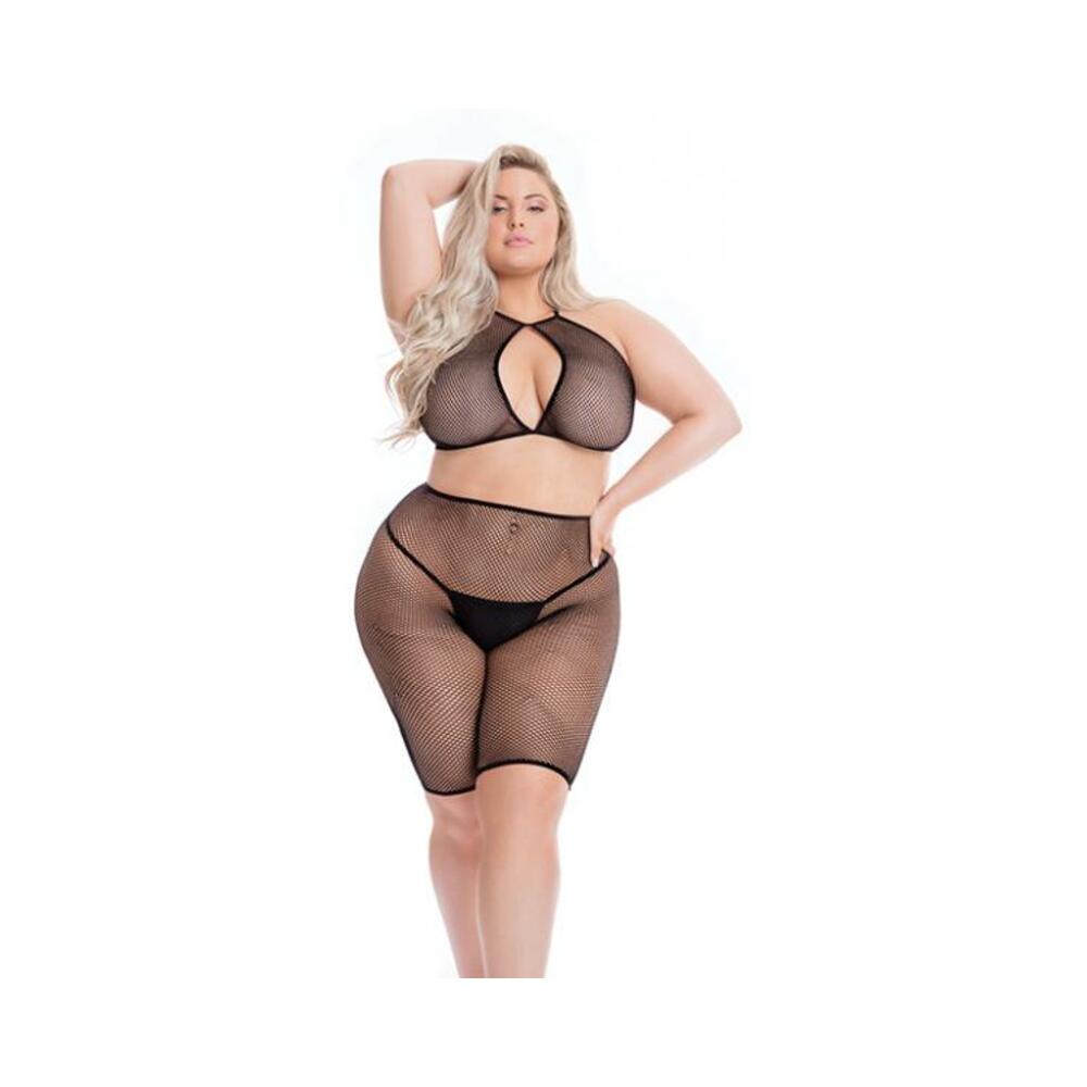 Pink Lipstick Sunset Glow Halter Bra &amp; Bike Short Black Qn