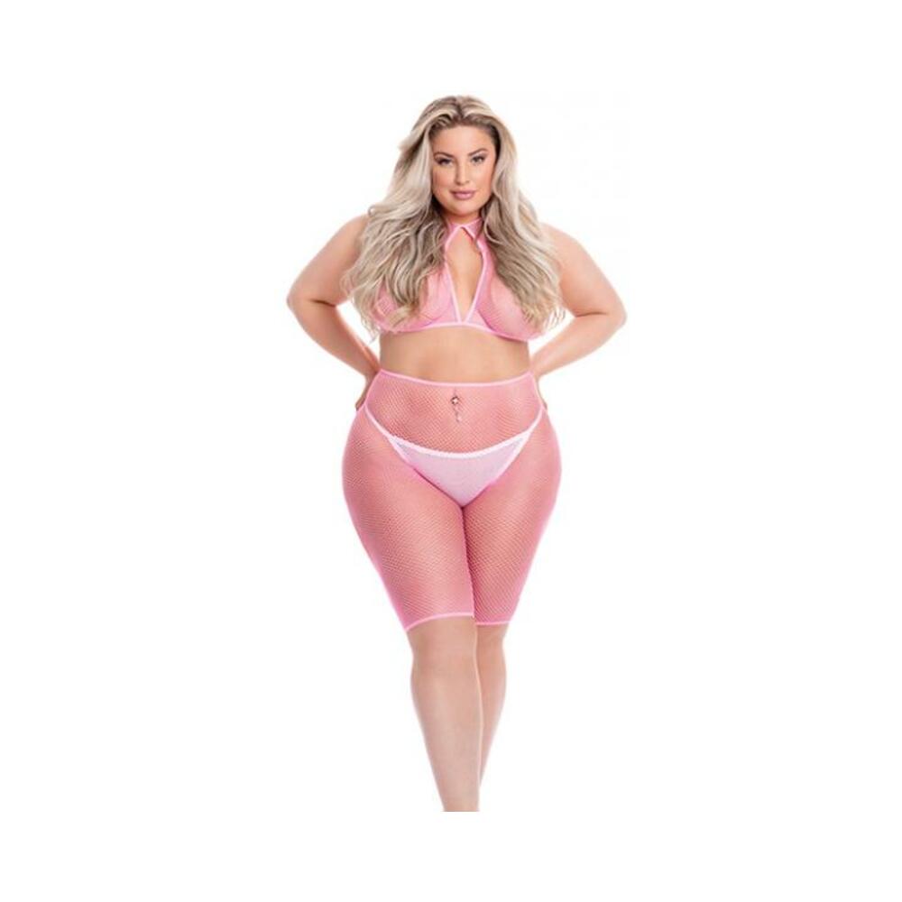 Pink Lipstick Sunset Glow Halter Bra &amp; Bike Short Pink Qn