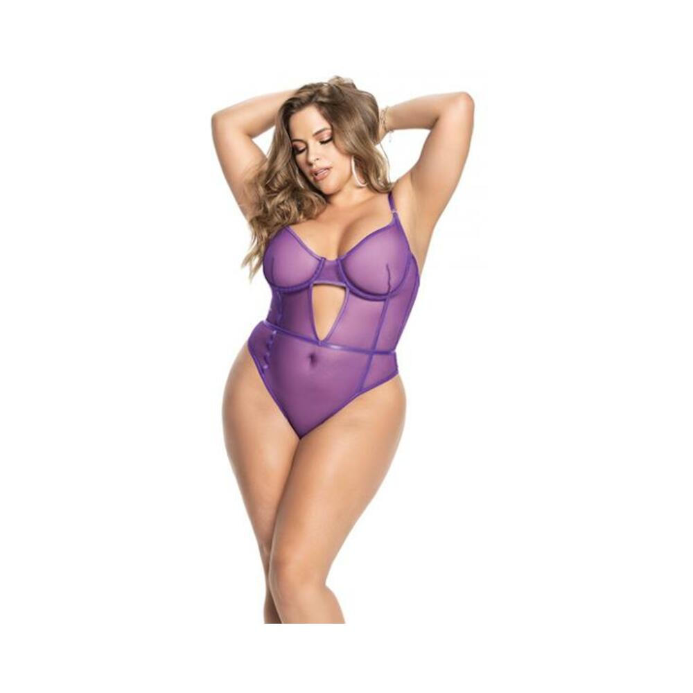 Underwire Sheer Mesh Teddy W/adjustable Straps &amp; Crotch Closure Orchid 1x/2x