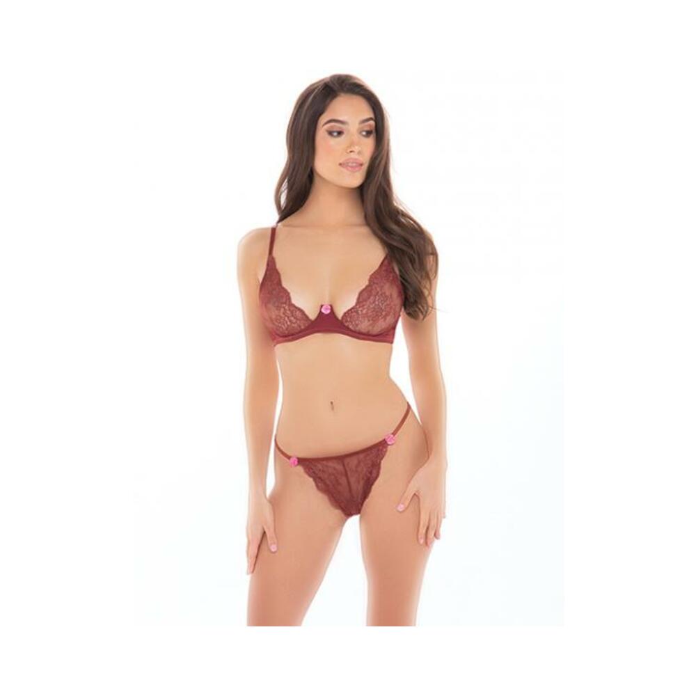 Rene Rofe Staying In Bra Top &amp; Thong Burgundy M/l