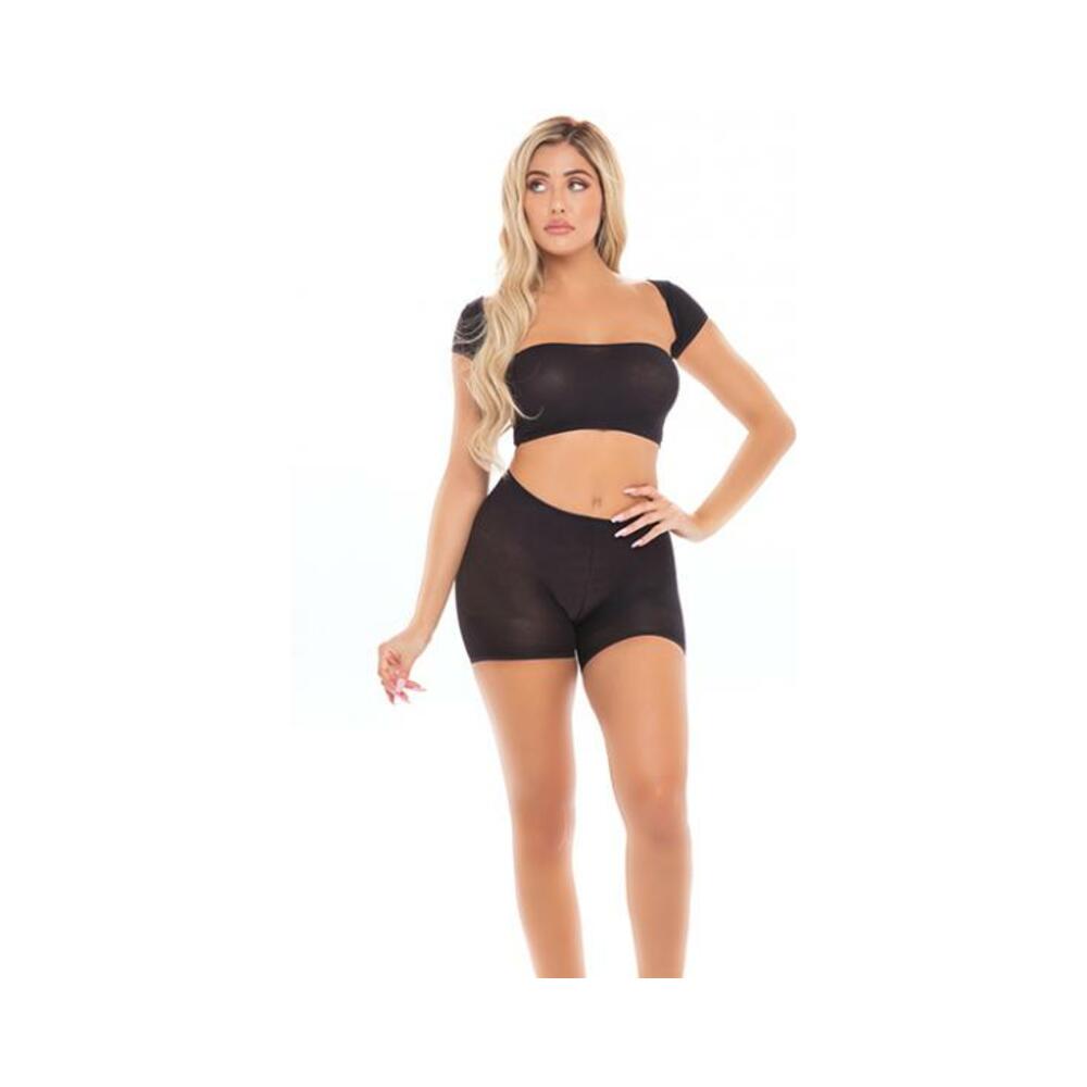 Pink Lipstick On Your Mind Bandeau W/shoulders &amp; Short Black O/s