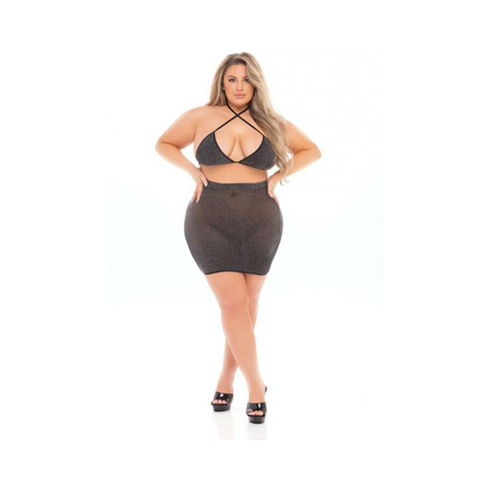 Pink Lipstick Black Cherry Strap Halter Bra &amp; Skirt (fits Up To 3x) Black Qn