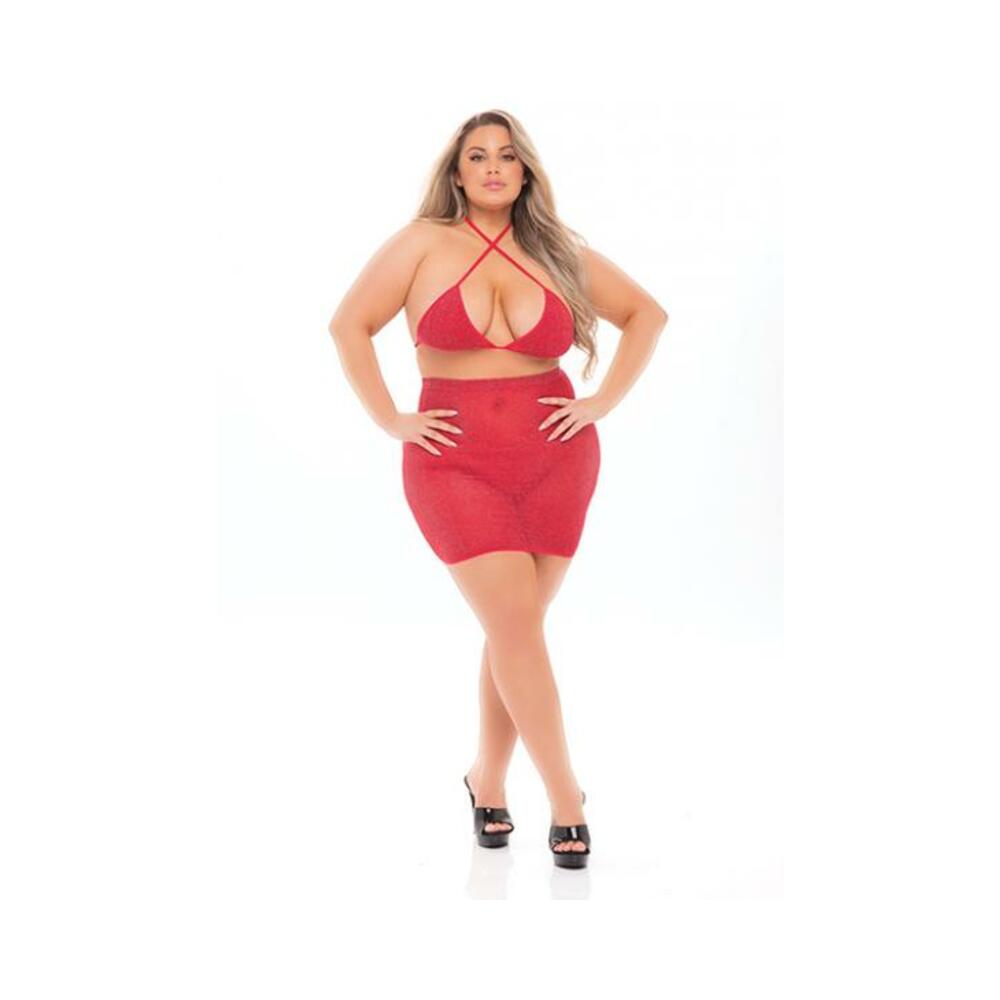 Pink Lipstick Black Cherry Strap Halter Bra &amp; Skirt (fits Up To 3x) Red Qn