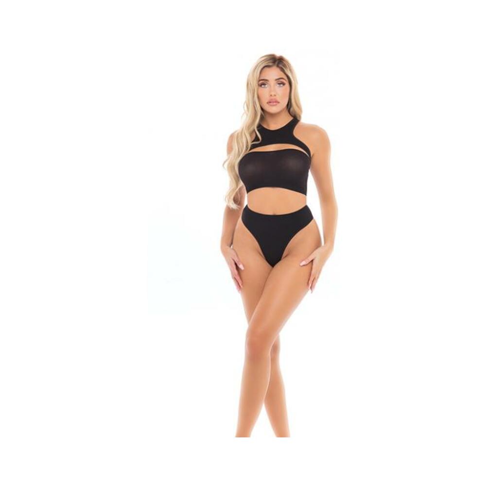 Pink Lipstick Divine Bandeau, Harness Top, &amp; High Waist Thong Black O/s