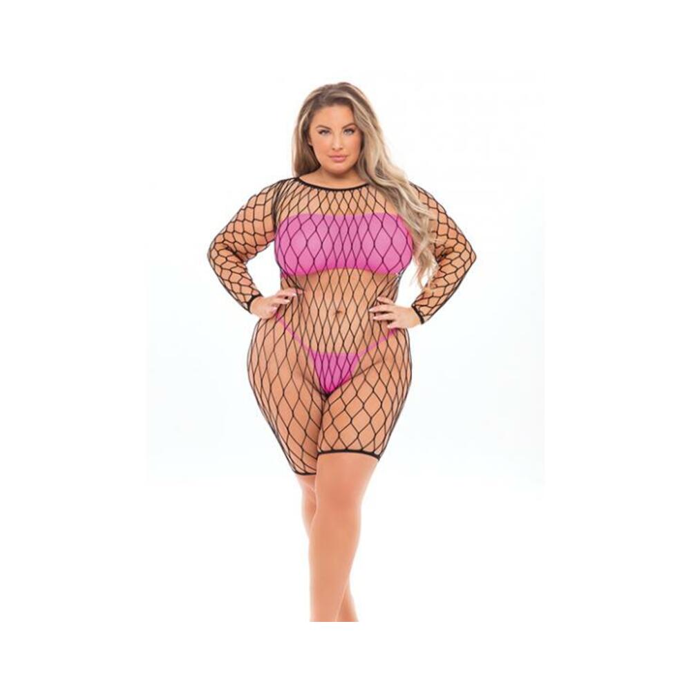 Pink Lipstick Dance With Me Lrge Fshnet Romper, Bndeau Top &amp; G-strng (fits Up To 3x) Neon Pink Qn