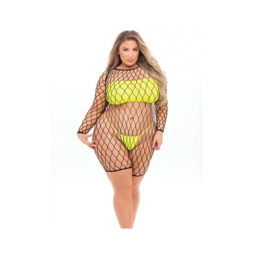Pink Lipstick Dance With Me Lrge Fshnet Romper, Bndeau Top &amp; G-strng (fits Up To 3x) Neon Yellw Qn