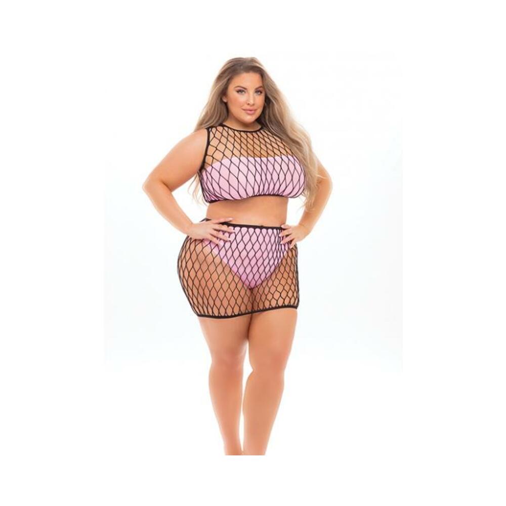 Pink Lipstick Crave You Large Fshnet Cami Top, Skrt, Bandeau Top &amp; Pnty (fits Up To 3x) Pink Qn