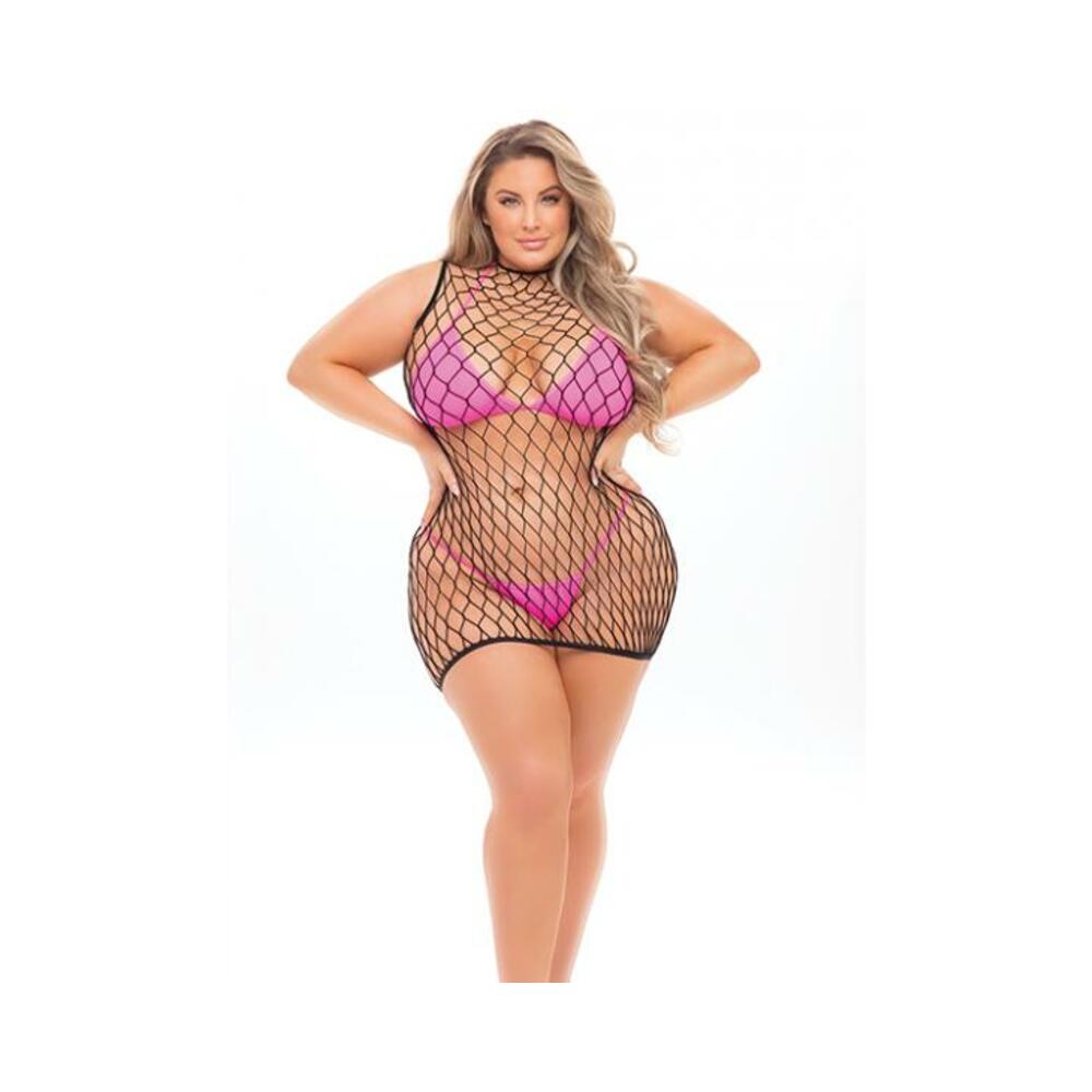 Pink Lipstick Neon Nights Large Fishnet Dress, Tri Top &amp; G-string (fits Up To 3x) Neon Pink Qn