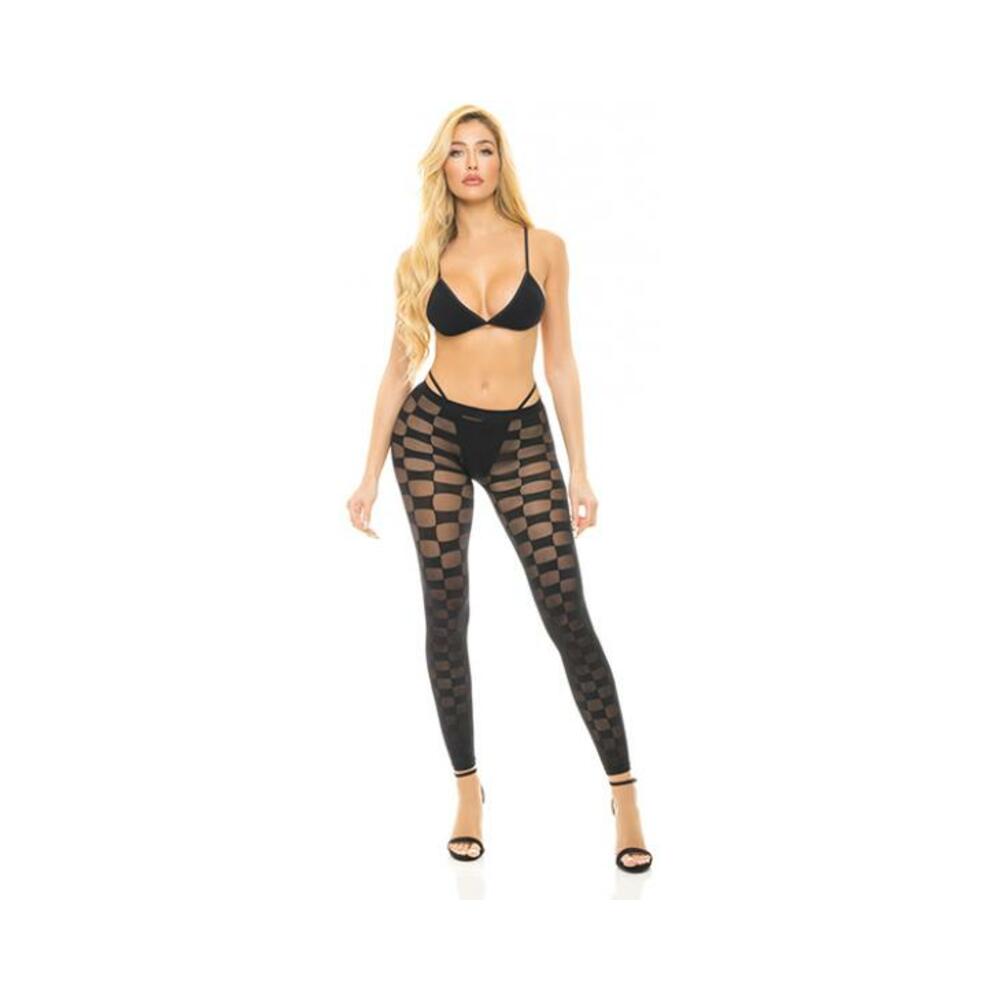 Pink Lipstick Checkered Up Bra &amp; Leggings Black O/s