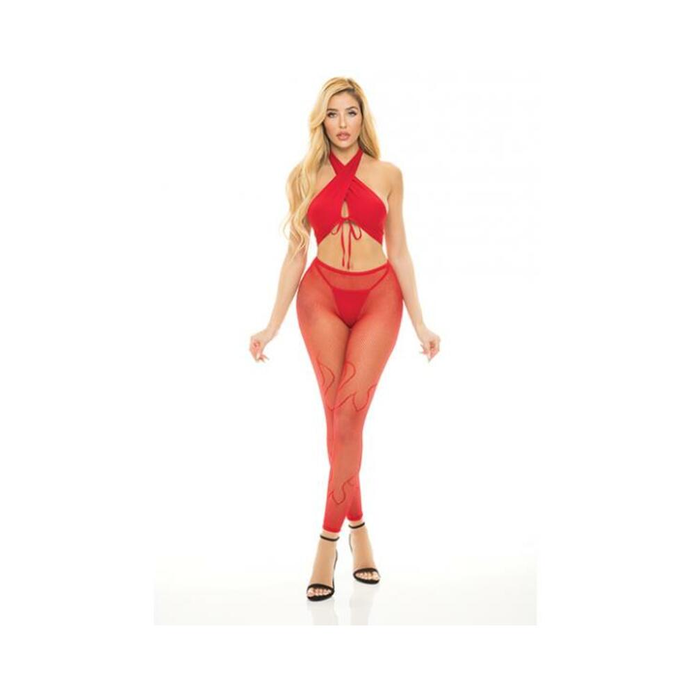 Pink Lipstick Gives You Hell Halter Bra, Pantyhose &amp; G-string Red O/s