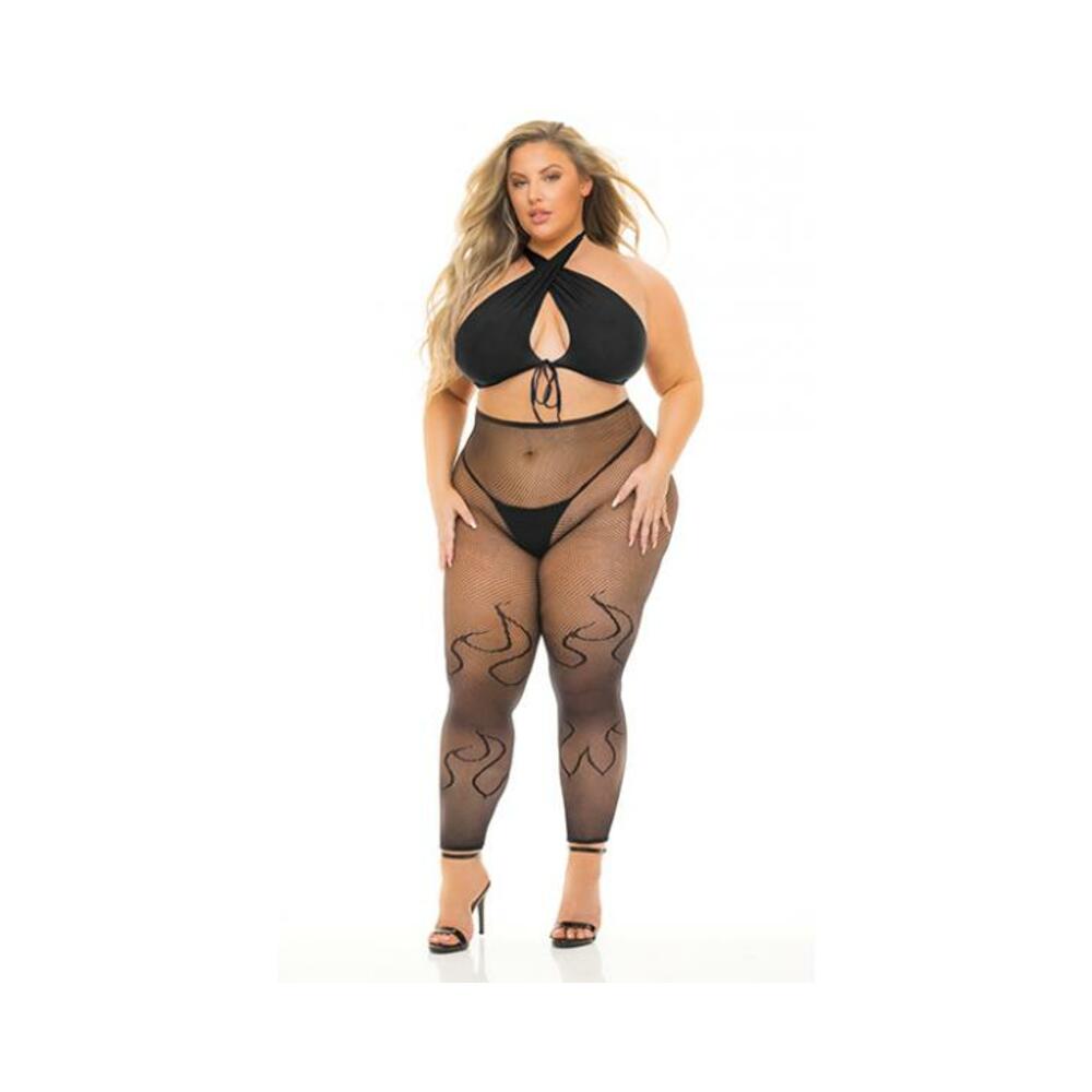 Pink Lipstick Gives You Hell Halter Bra, Pantyhose &amp; G-string Black Qn
