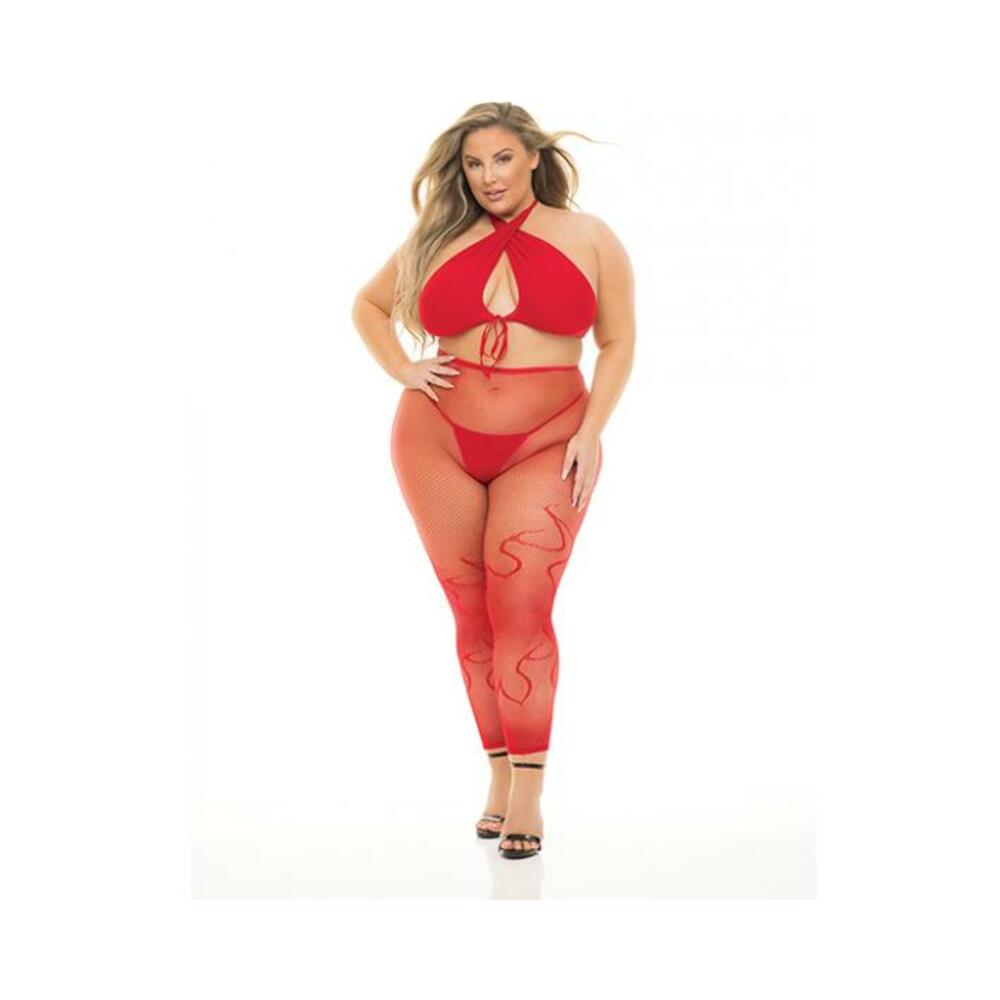 Pink Lipstick Gives You Hell Halter Bra, Pantyhose &amp; G-string Red Qn