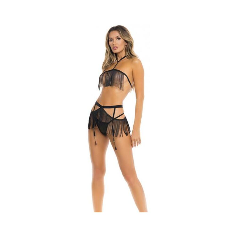 Rene Rofe Rassel Tassle Bra, Skirt &amp; G-string Black M/l
