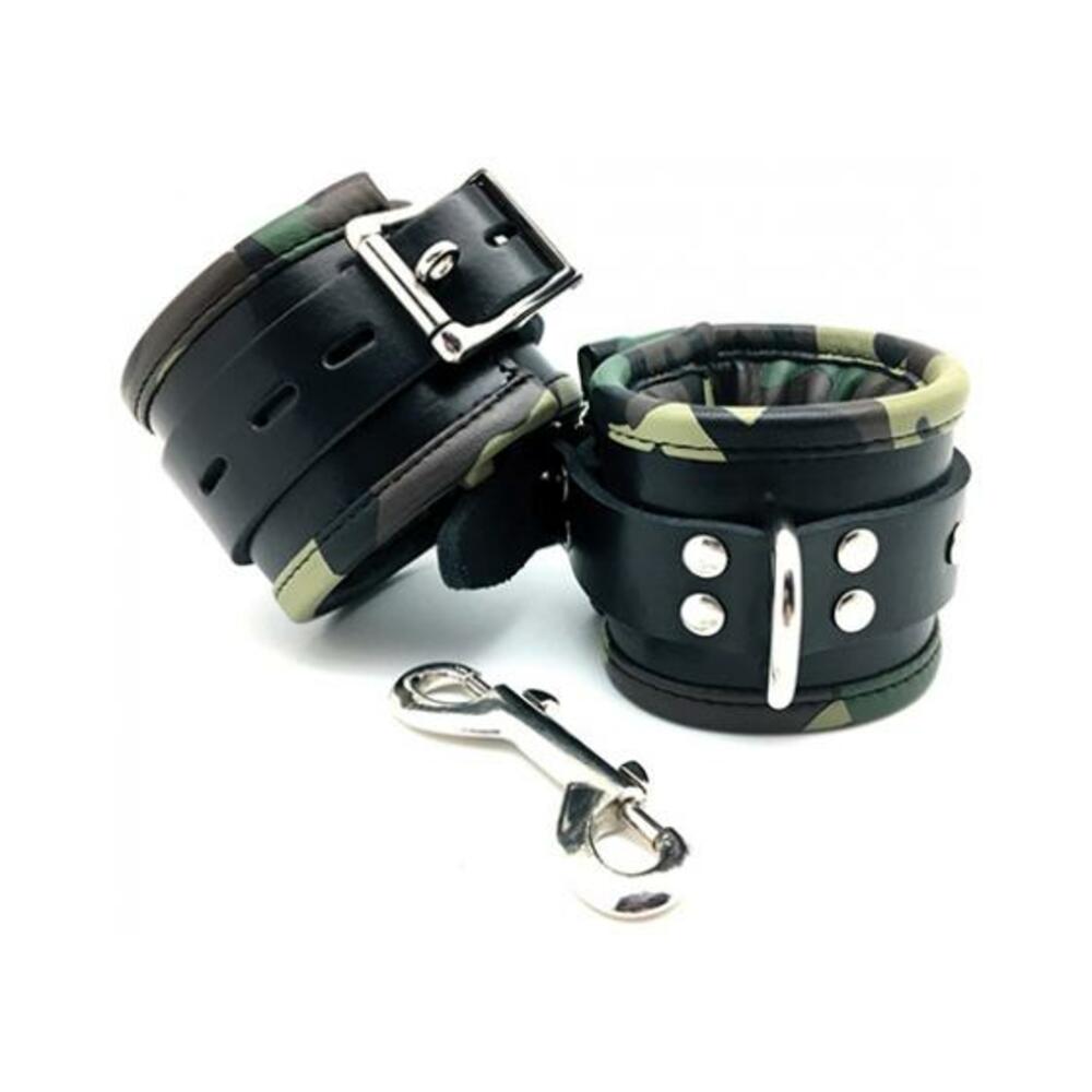 Sensual Sin Leather Padded Ankle Cuffs Camo Piping