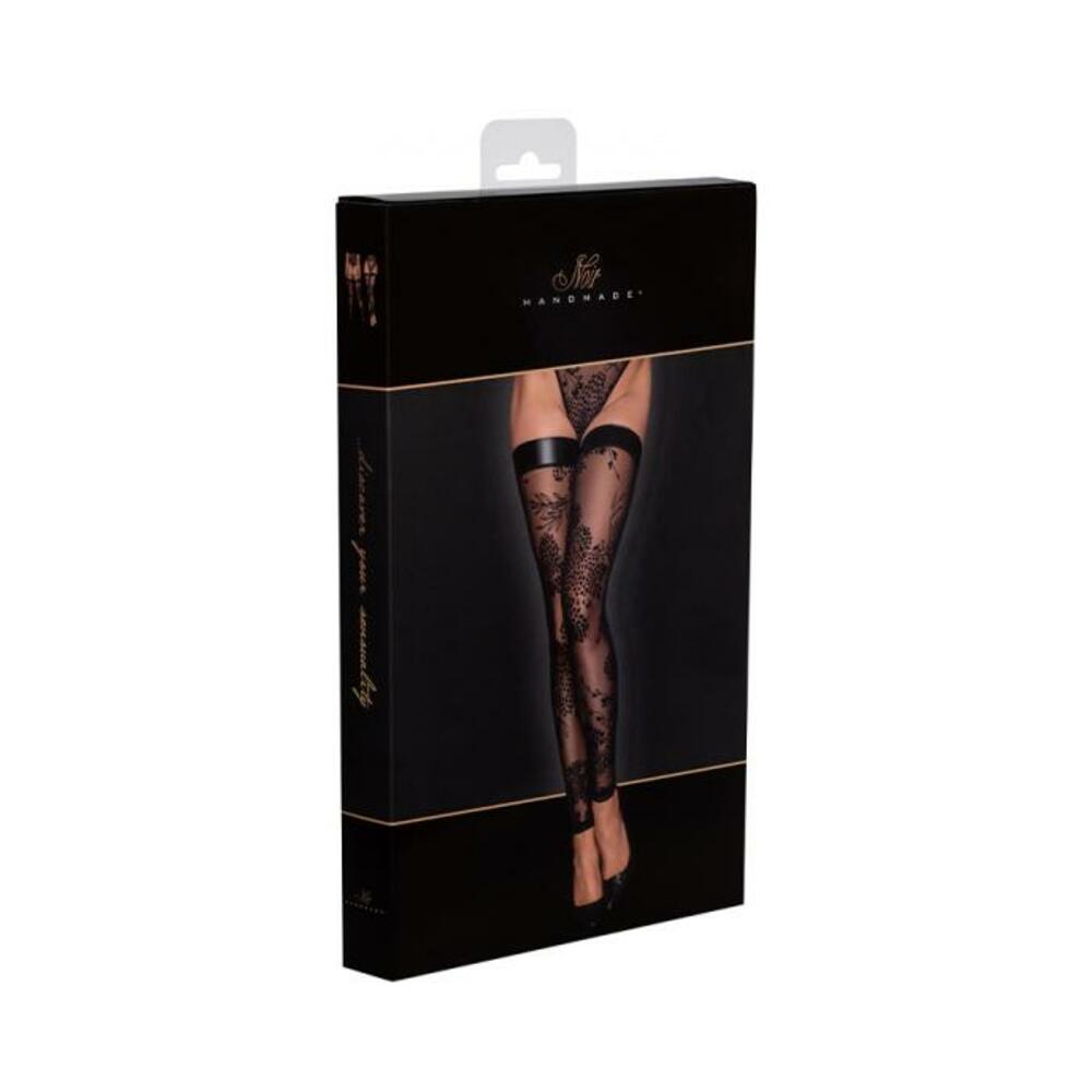 Noir Handmade Tulle Stockings With Patterned Flock Embroidery Xl
