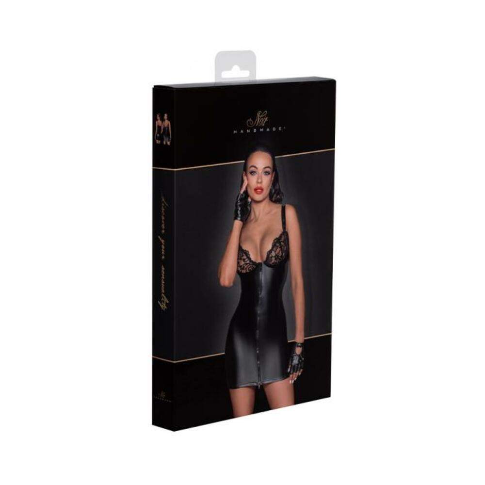 Noir Handmade Powerwetlook Mini Dress With Lace Chest And 2-way Zipper 3xl