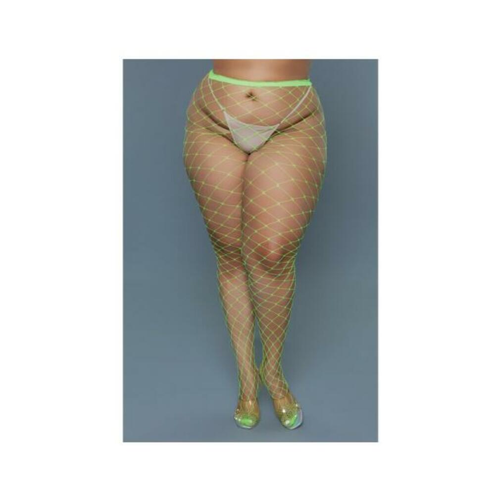 Bewicked Oversized Fishnet Pantyhose Neon Green Queen Size