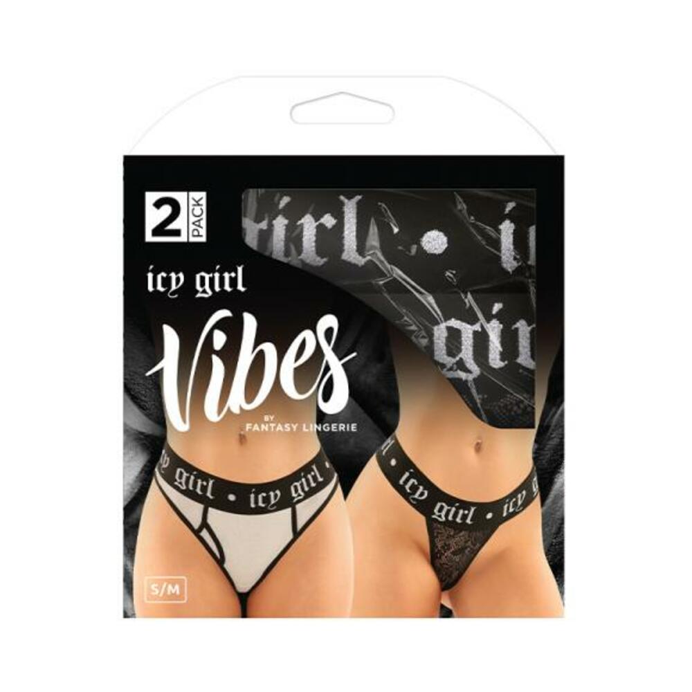 Vibes Icy Girl Buddy Pack 2 Pc. Metallic Boyfriend Brief &amp; Lace Thong S/m Black/silver