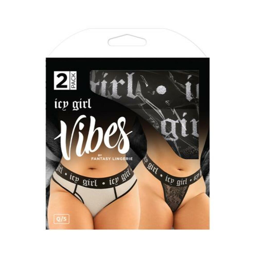 Vibes Icy Girl Buddy Pack 2 Pc. Metallic Boyfriend Brief &amp; Lace Thong Qs Black/silver
