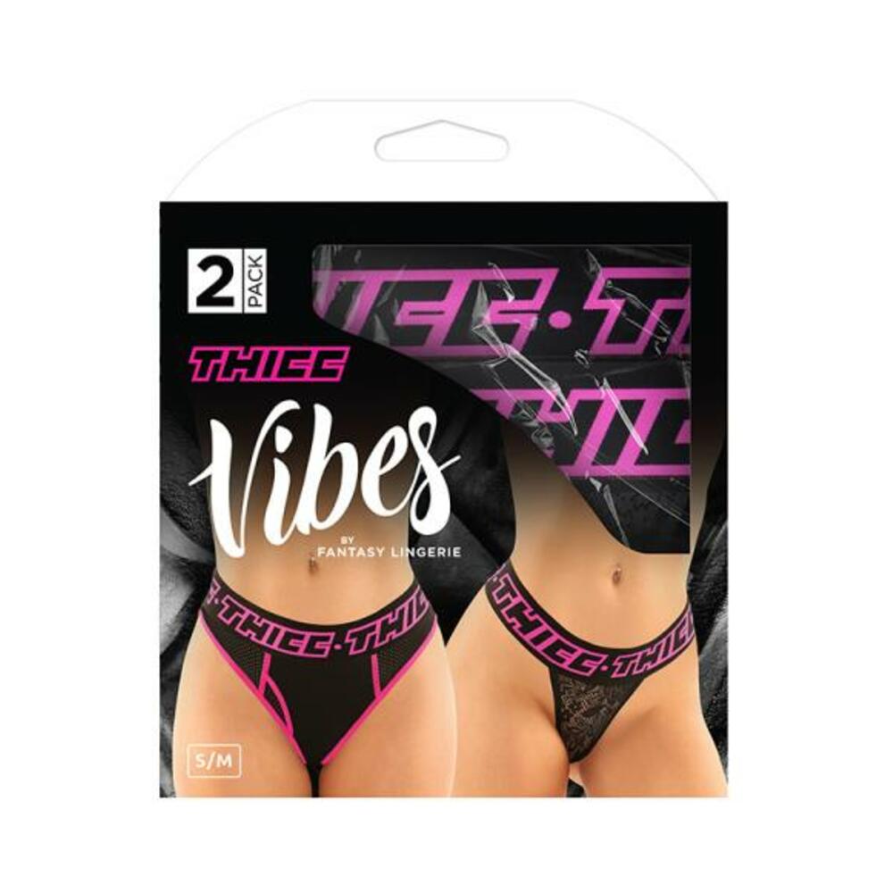 Vibes Thicc Buddy Pack 2 Pc. Athletic Mesh Boyfriend Brief &amp; Lace Thong L/xl Black/pink