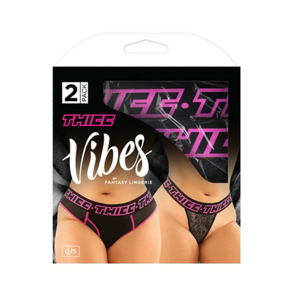 Vibes Thicc Buddy Pack 2 Pc. Athletic Mesh Boyfriend Brief &amp; Lace Thong Qs Black/pink