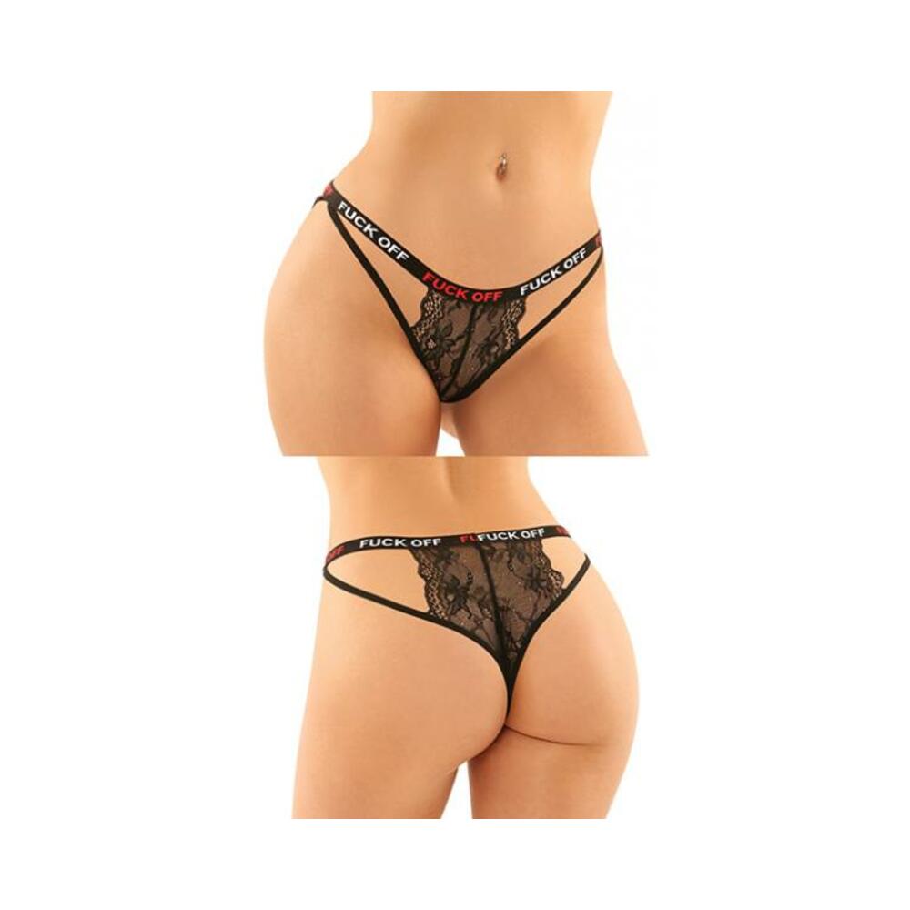 Vibes Fuck Off Buddy Pack 2 Pc. Cutout Lace Panty &amp; Caged Thong S/m Black