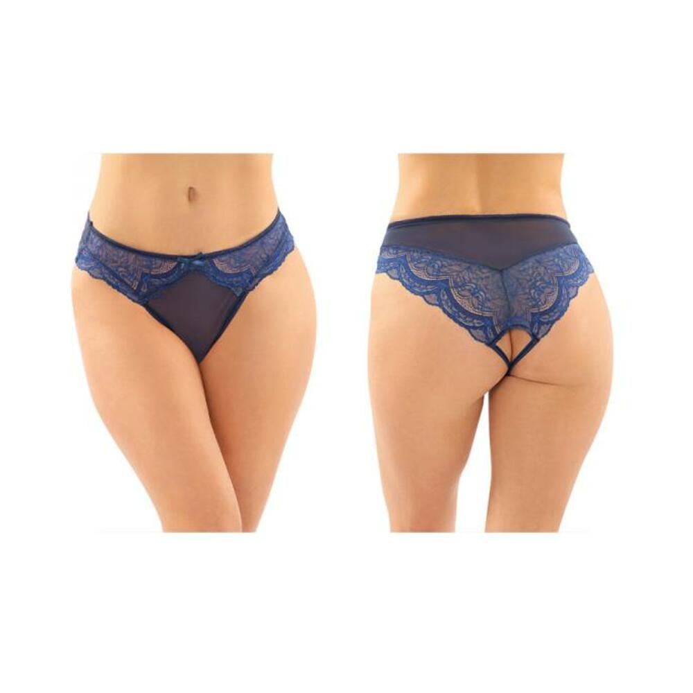 Cassia Crotchless Lace And Mesh Panty 6-pack S/m Navy