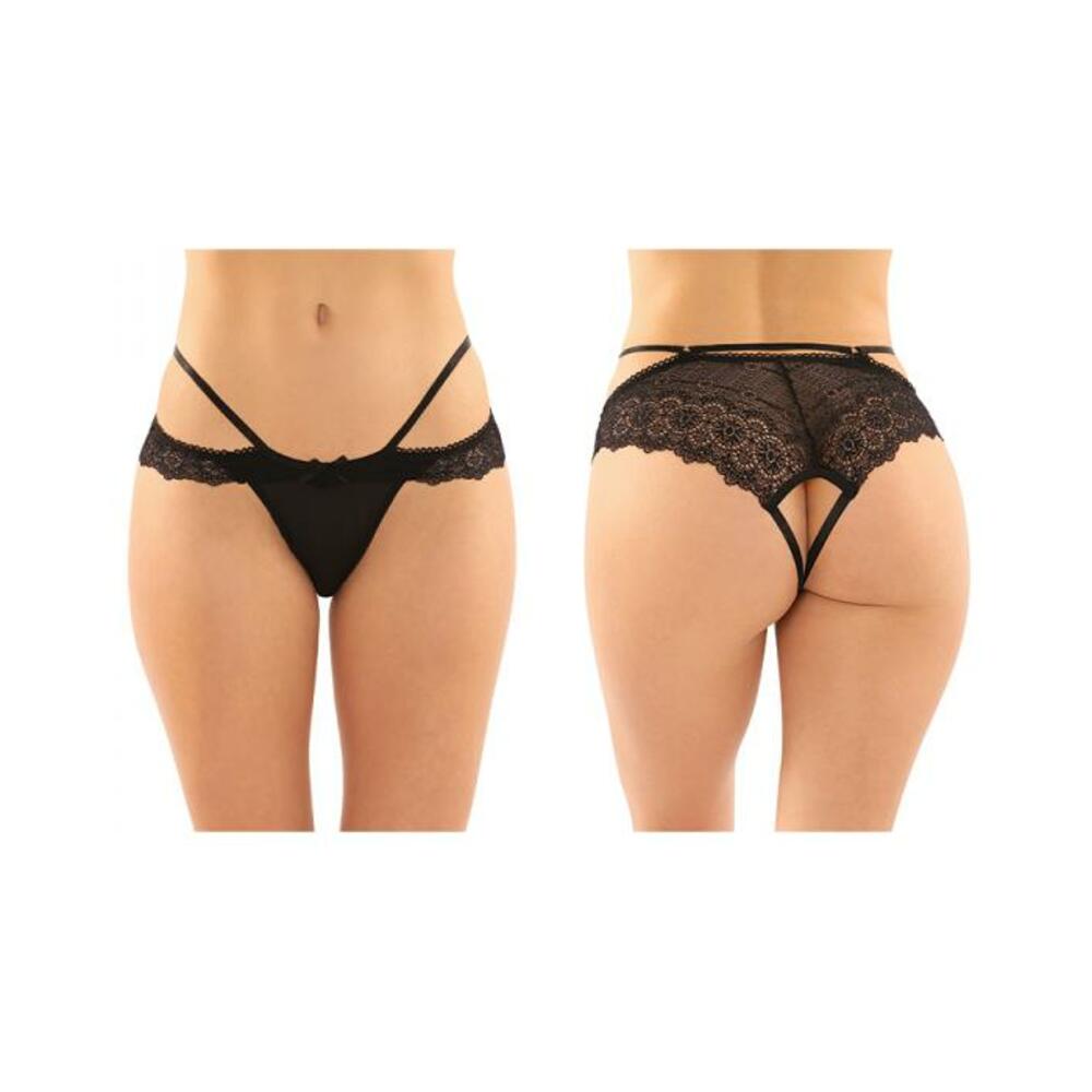 Posey Strappy Lace And Microfiber Crotchless Panty 6-pack S/m Black