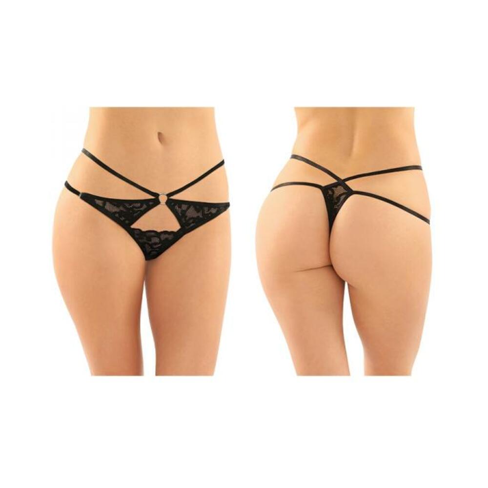 Jasmine Strappy Lace Thong With Front Keyhole Cutout 6-pack S/m Black