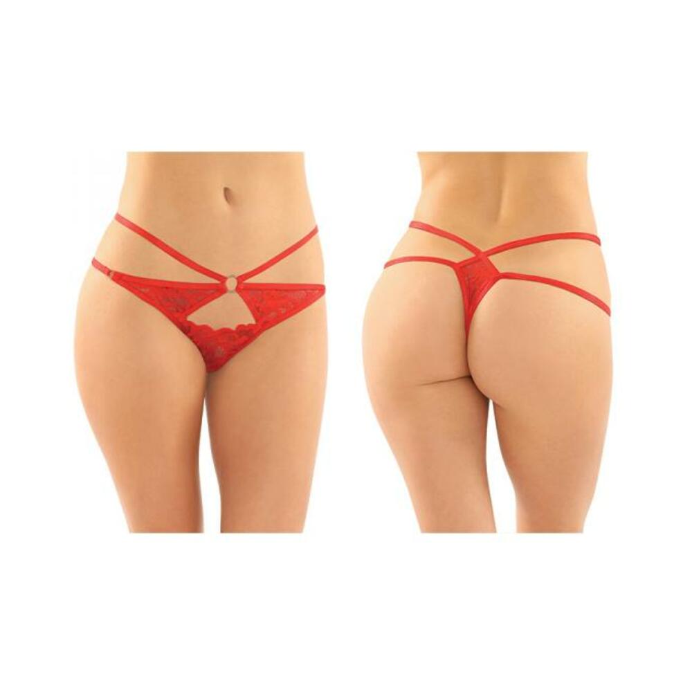 Jasmine Strappy Lace Thong With Front Keyhole Cutout 6-pack S/m Red