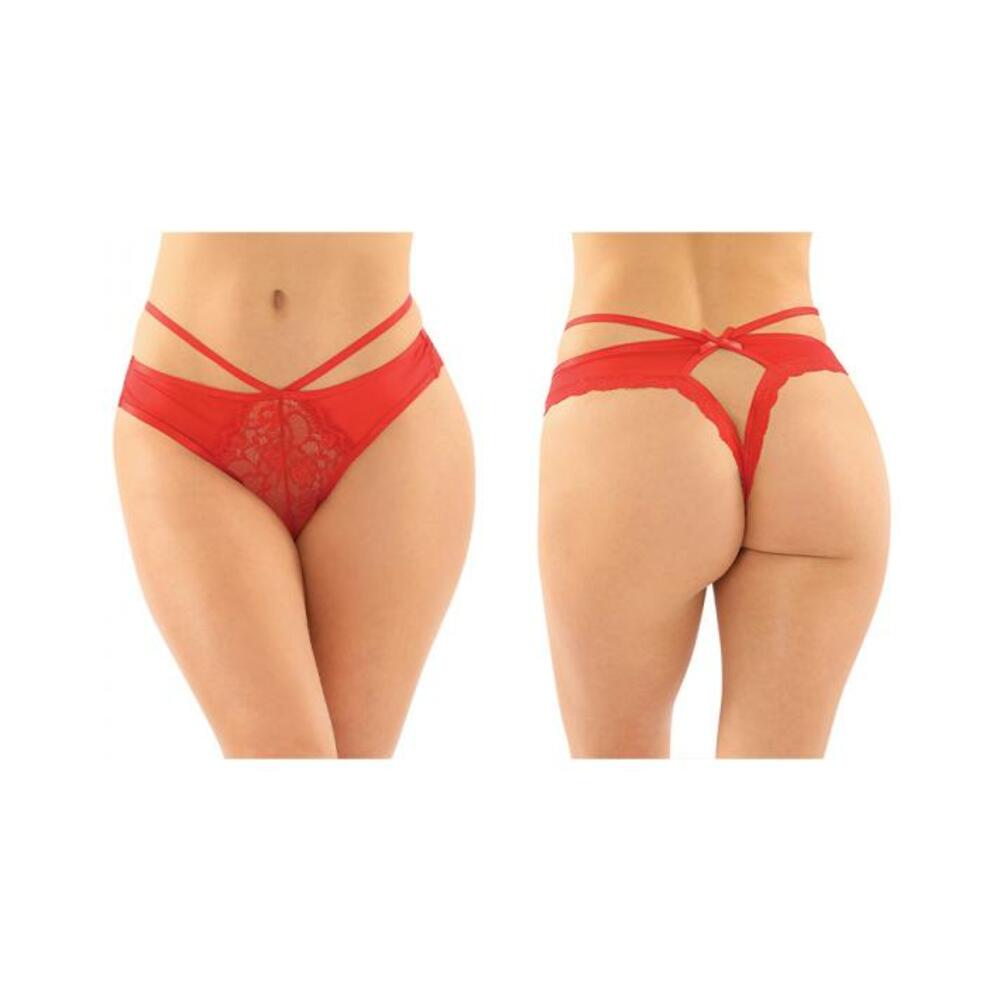 Kalina Strappy Microfiber And Lace Thong With Back Cutout 6-pack L/xl Red