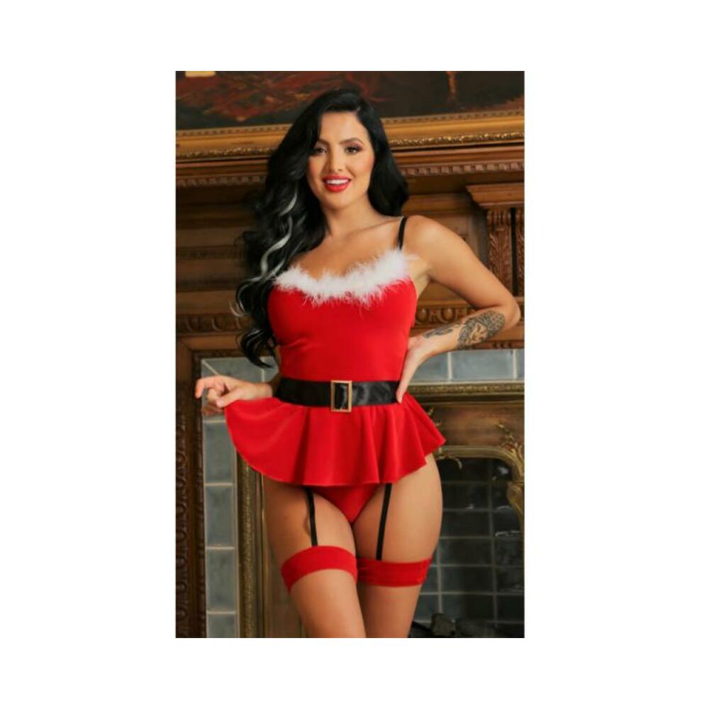Play How Rudolph You! Costume Sexy Santa Costume Set; Velvet Tie-back Babydoll &amp; Matching Panty With