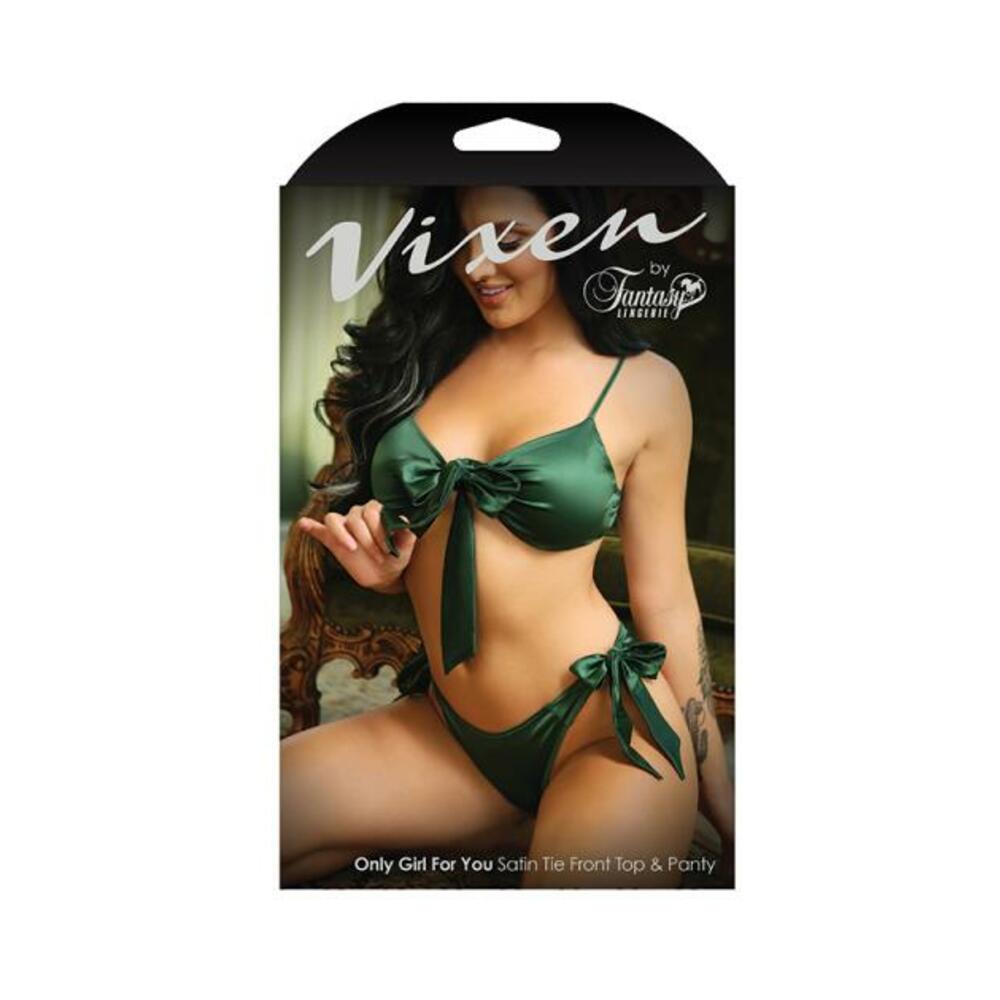 Vixen Only Girl For You Satin Tie-front Top &amp; Matching Panty Emerald O/s
