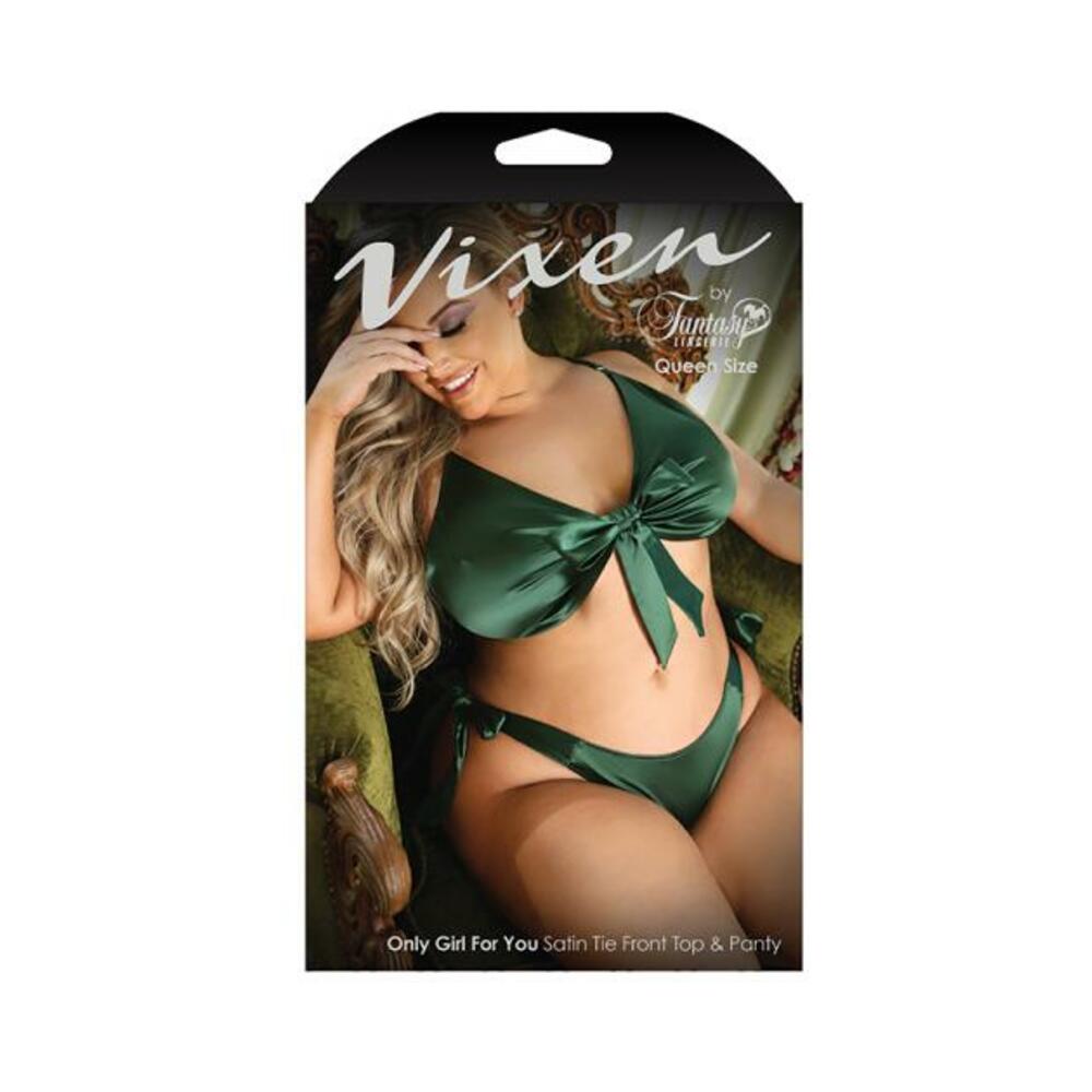 Vixen Only Girl For You Satin Tie-front Top &amp; Matching Panty Emerald Queen