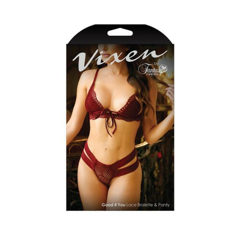 Vixen Good 4 You Lace Triangle Bralette &amp; Matching Panty With Double-strap Waistband Burgundy O/s