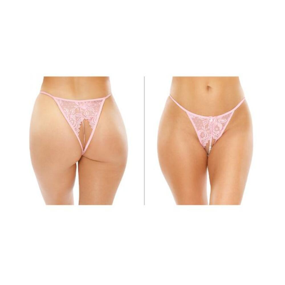 Calla Crotchless Lace Pearl Panty Light Pink S/m