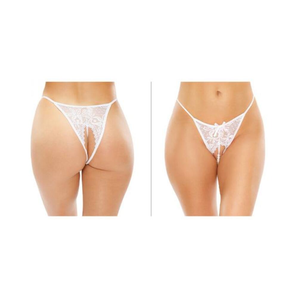 Calla Crotchless Lace Pearl Panty White S/m