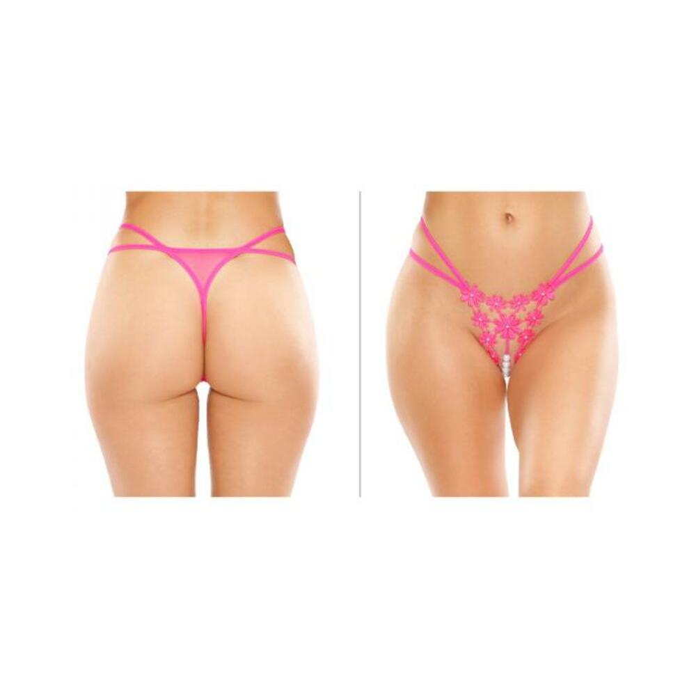 Aster Crotchless Strappy Flower Pearl Thong Pink S/m