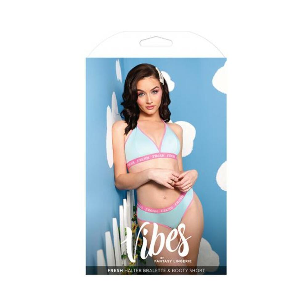 Vibes Fresh Halter Bralette &amp; Booty Short L/xl Light Blue