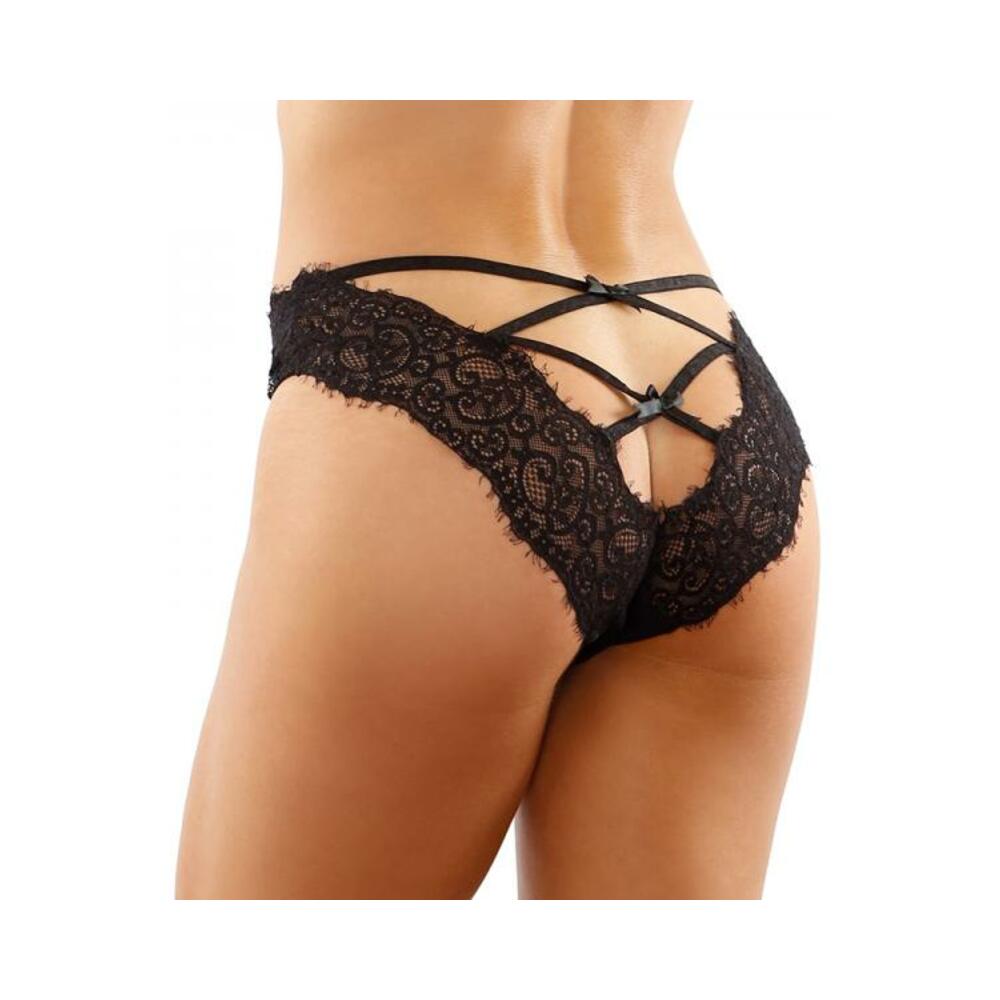 Ivy Lace Bikini Panty With Lattice Cut-out Back Black S/m