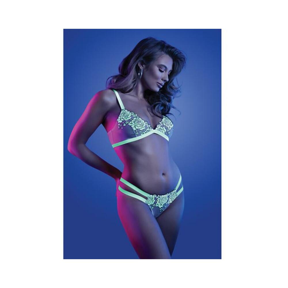 Fantasy Lingerie Glow Night Vision Glow-in-the-dark Lace Bralette &amp; Panty White L/xl
