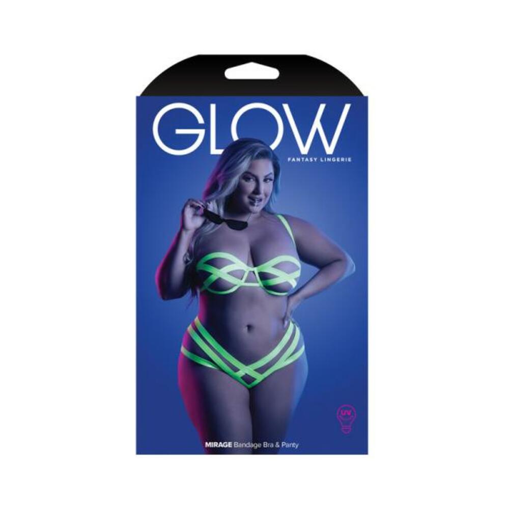 Fantasy Lingerie Glow Mirage Bandage Bra &amp; Panty Neon Lemon Queen Size